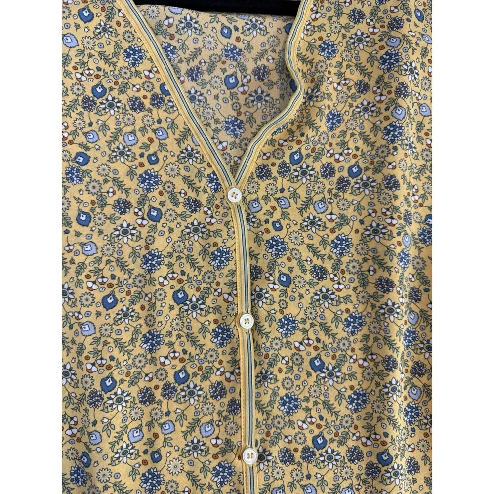Max Studio Yellow Floral‎ Tie Front Top Medium Short Sleeve Cropped Boho Blouse